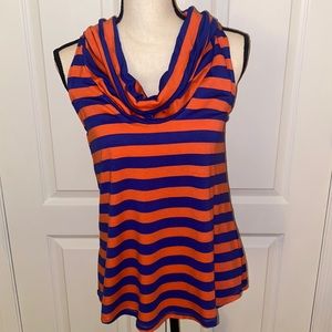 Kenar Orange and royal blue cowl neck sleeveless top Medium